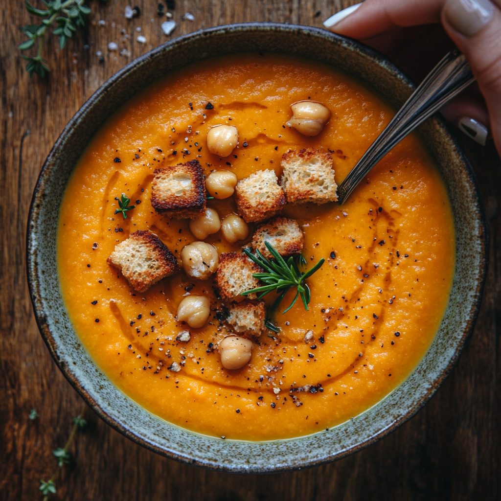 Carrot Ginger Soup with Chickpea Croutons 2 Carrot Ginger Soup with Chickpea Croutons