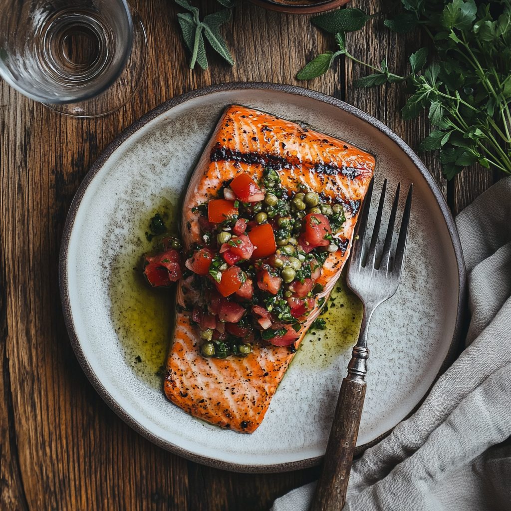 Grilled Salmon with Tomato Caper Relish 1