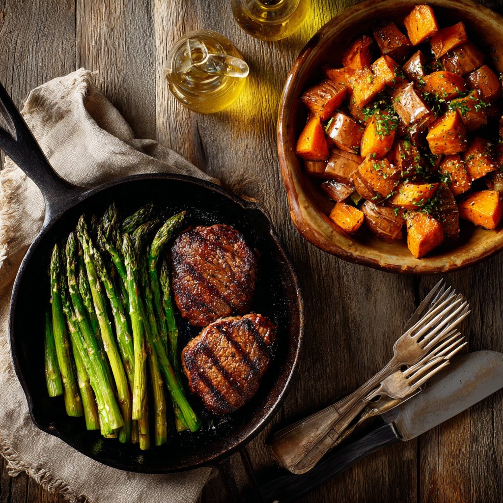7-Day High-Protein Mediterranean Diet Plan to Burn Visceral Fat 16 Grilled Steak with Roasted Sweet Potatoes & Asparagus