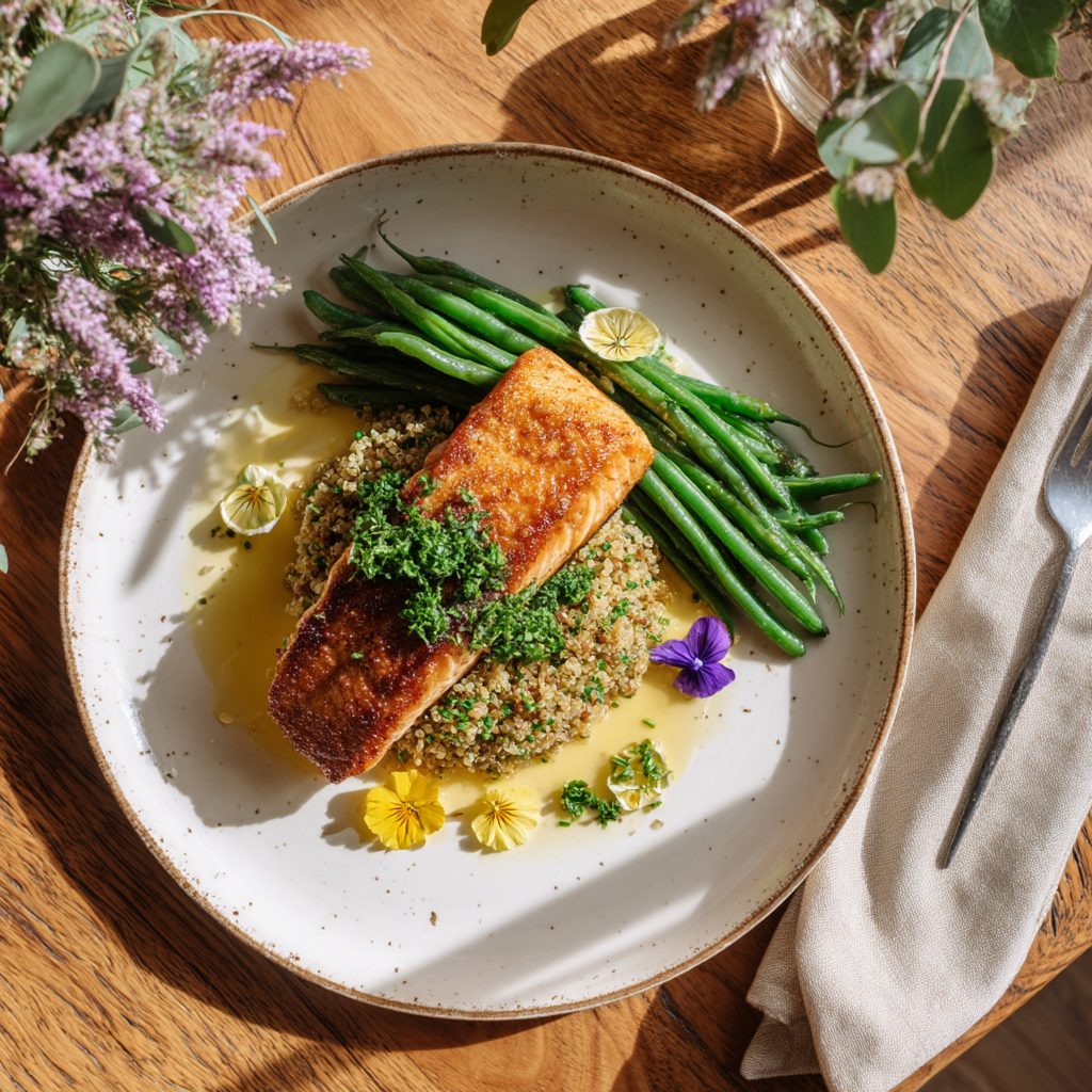 Salmon with Herbed Quinoa Green Beans 8