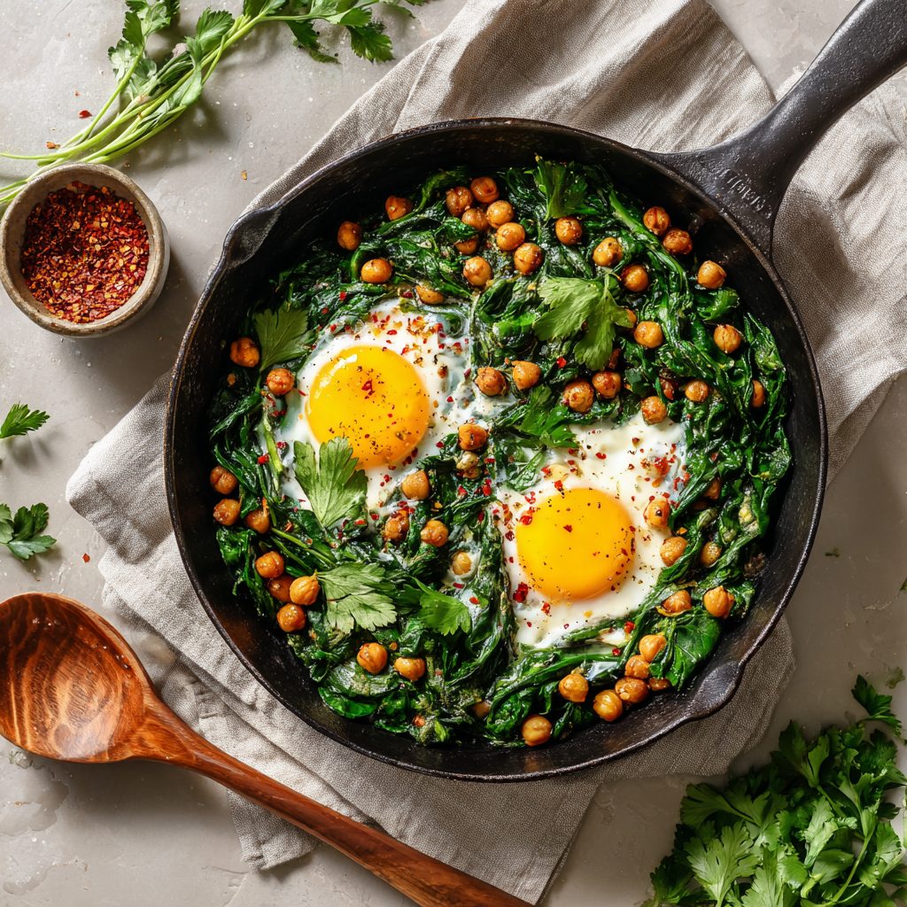 Spinach + Chickpea Sauté with Egg