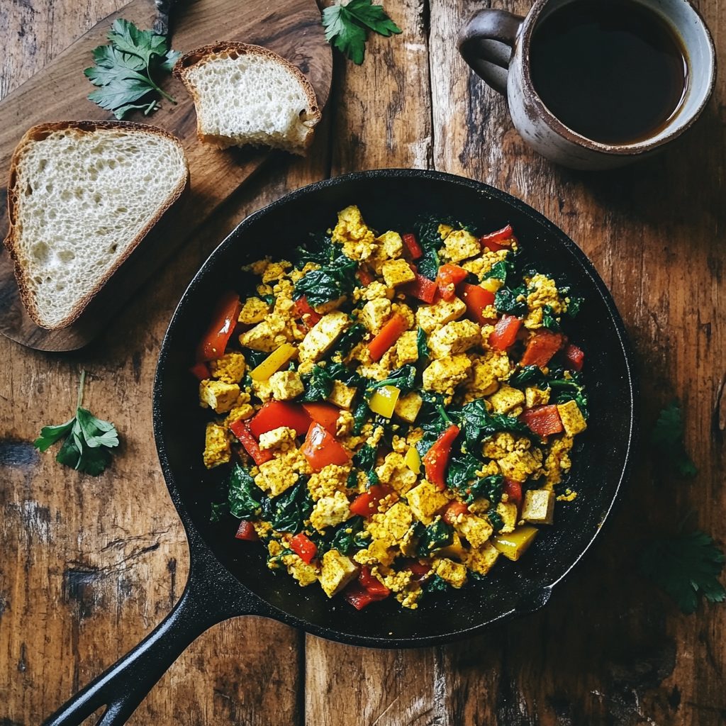 7-Day High-Protein Mediterranean Diet Plan to Burn Visceral Fat 4 Tofu Scramble with Spinach Bell Peppers 1