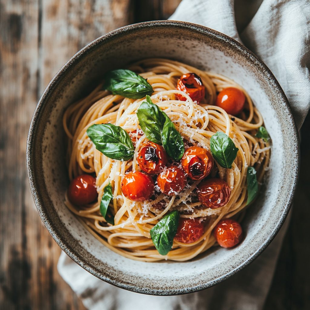 Whole Wheat Spaghetti with Cherry Tomatoes & Basil 2 Whole Wheat Spaghetti with Cherry Tomatoes Basil