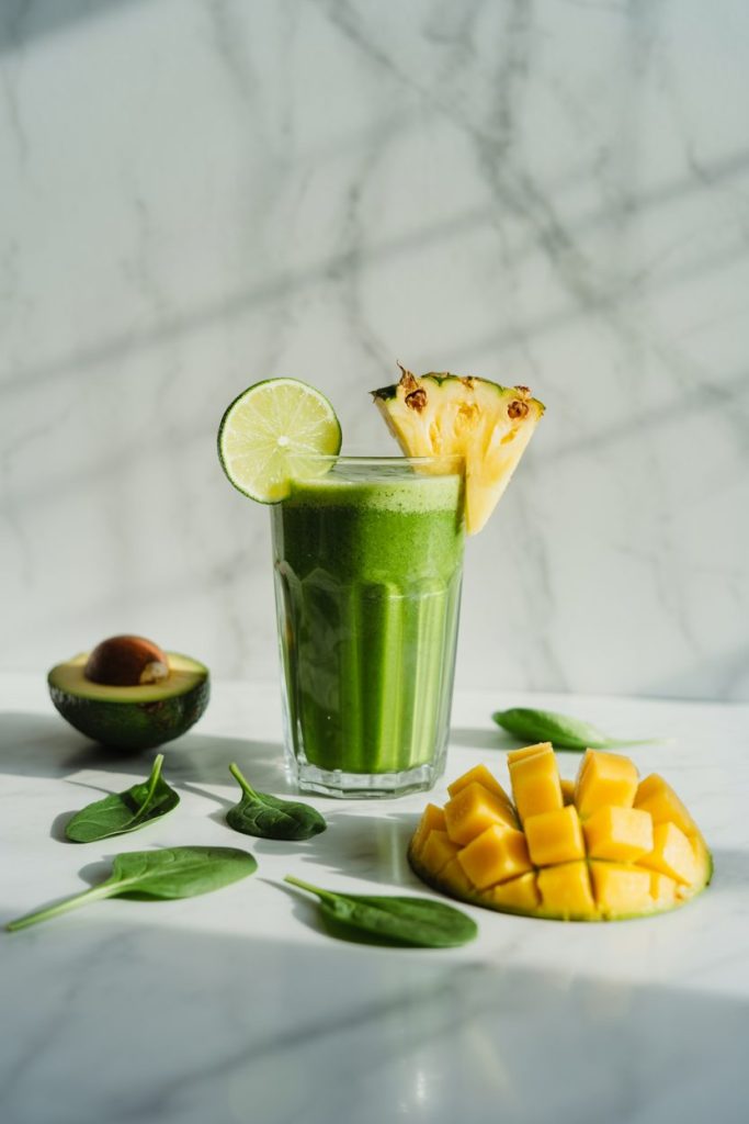 a photograph of a vibrant green smoothie JDSX IXHTUWOmm8oU2Jq9Q EPsHSqlNR3WO1PzVsIL4PA