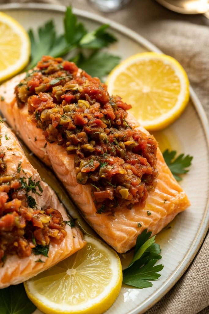 close up shot of baked salmon topped wit heQuHCg0R9SGRx4CvpopsA 7dvM8OIoRnqjlXqu PEc0g