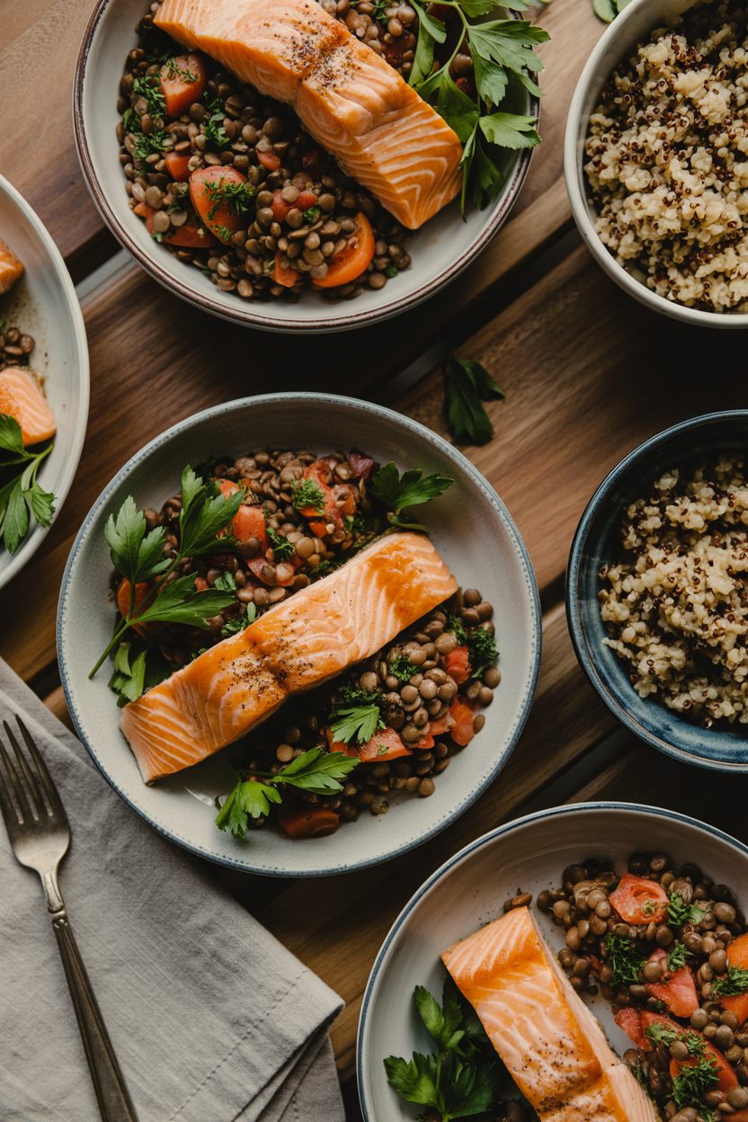 30 High Protein Meal Prep Ideas for the Week 1 cozy moody overhead shot of a wooden tab JC3MGCnOQ2iFHDIpmGMezQ Skf0gxLwQxCeMu djmEyQQ