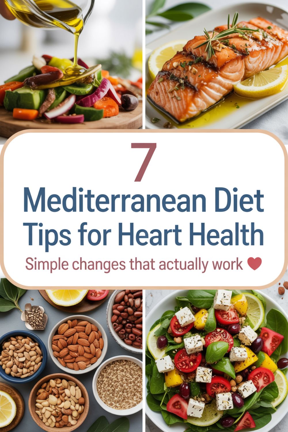 7 Mediterranean Diet Tips for Heart Health 2 Mediterranean diet ingredients including olive oil, fresh vegetables, and whole grains