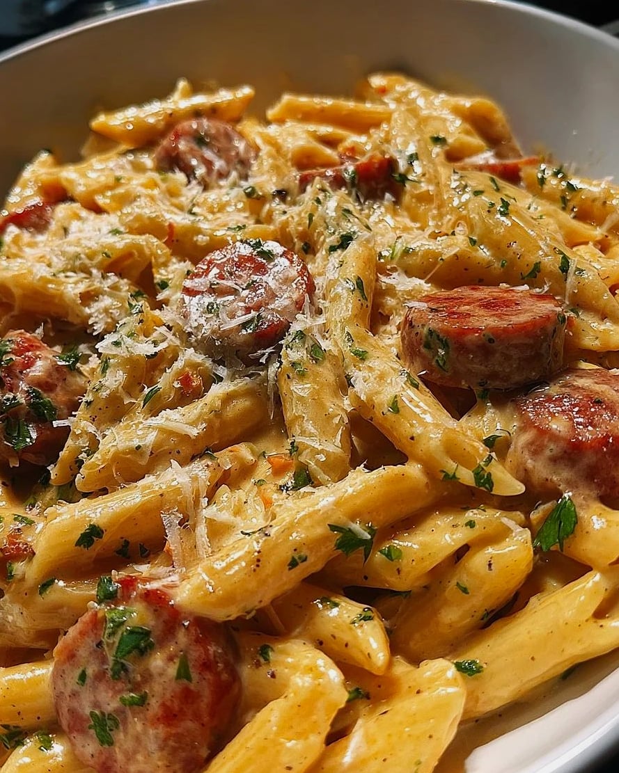 One Pan Garlic Butter Cajun Sausage Penne