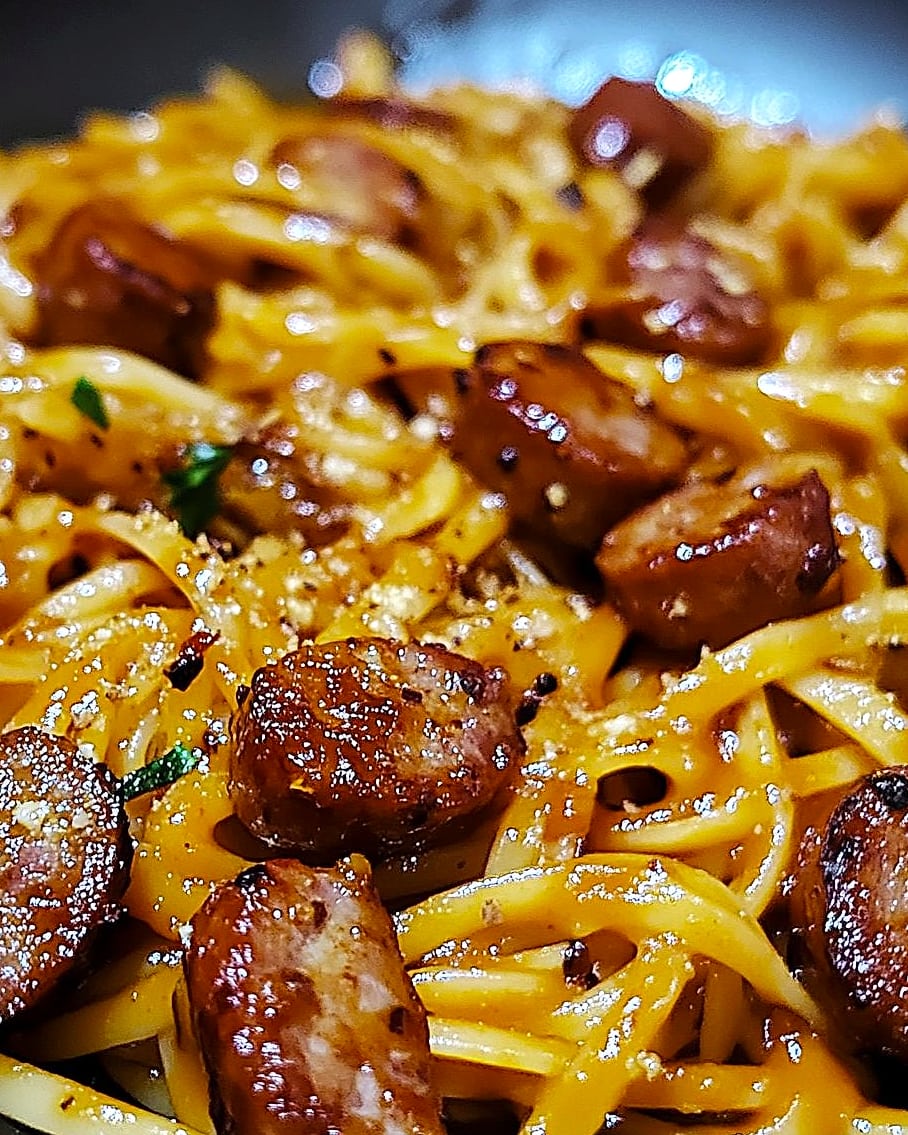 One Pan Fiery Creamy Honey BBQ Sausage Pasta
