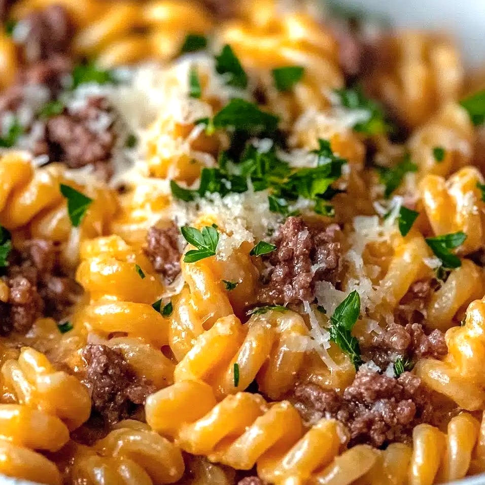 One Pot Beef and Cheddar Ranch Pasta