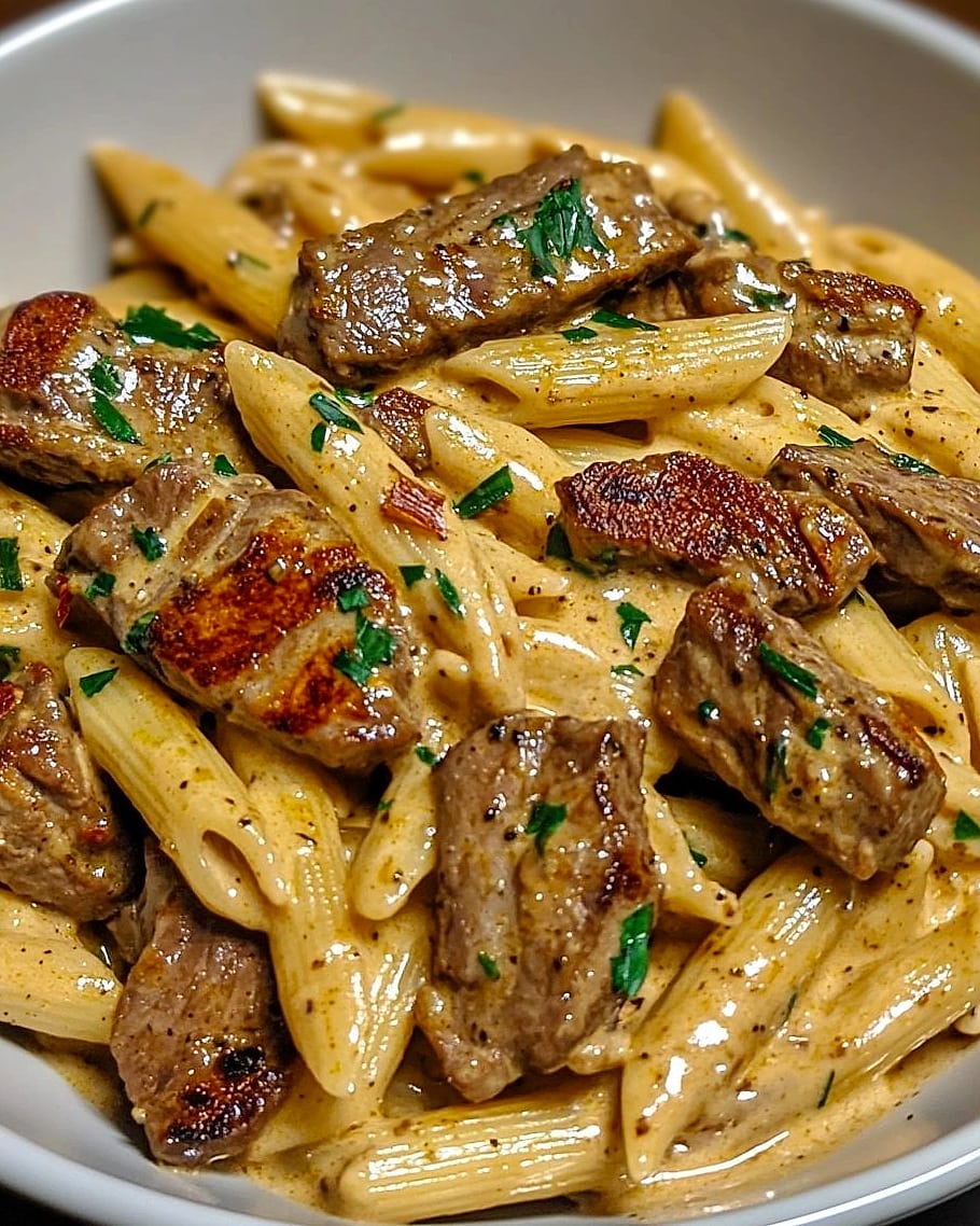 One Skillet Spicy Cajun Cheddar Steak Pasta