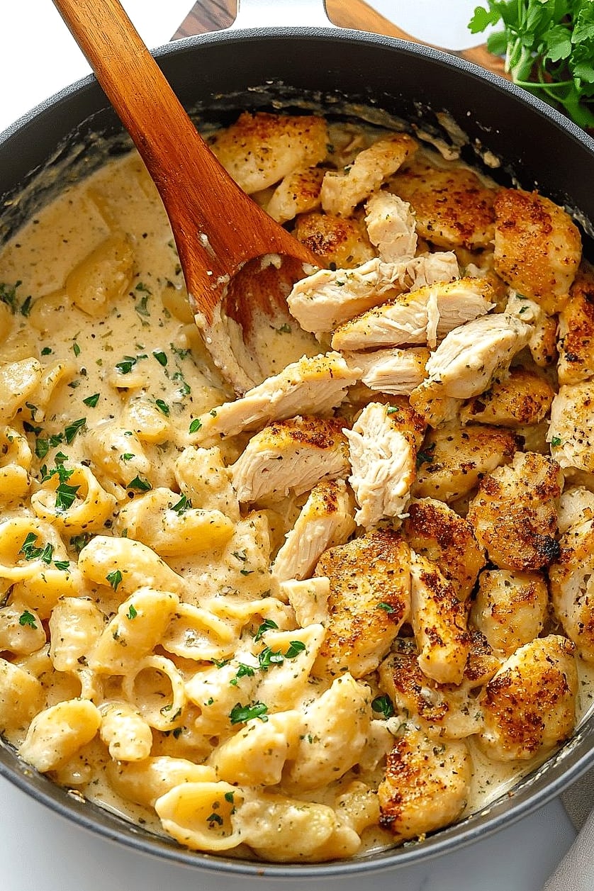One Skillet Creamy Spicy Ranch Chicken Pasta