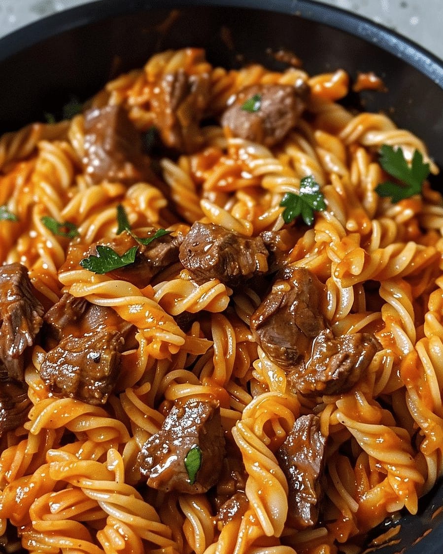 One Skillet Buffalo Ranch Steak Pasta