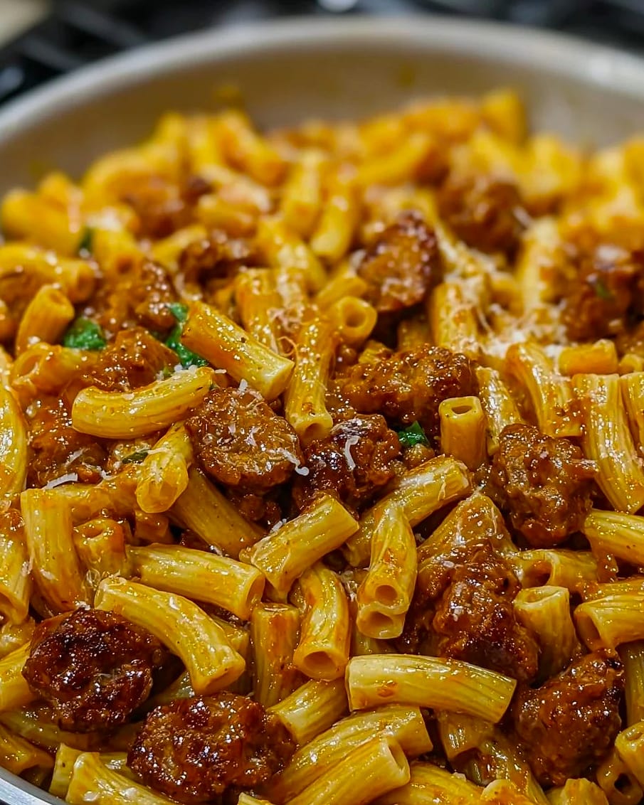 Sticky Cajun Sweet Chili Sausage Pasta Skillet