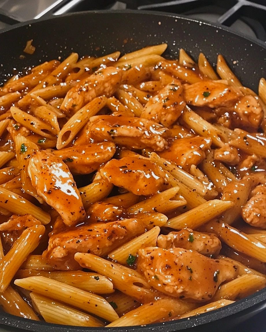 Sticky Honey Cajun Parmesan Chicken and Sausage Penne
