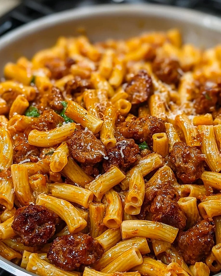 Sticky Smoky Honey Garlic BBQ Sausage Pasta Skillet
