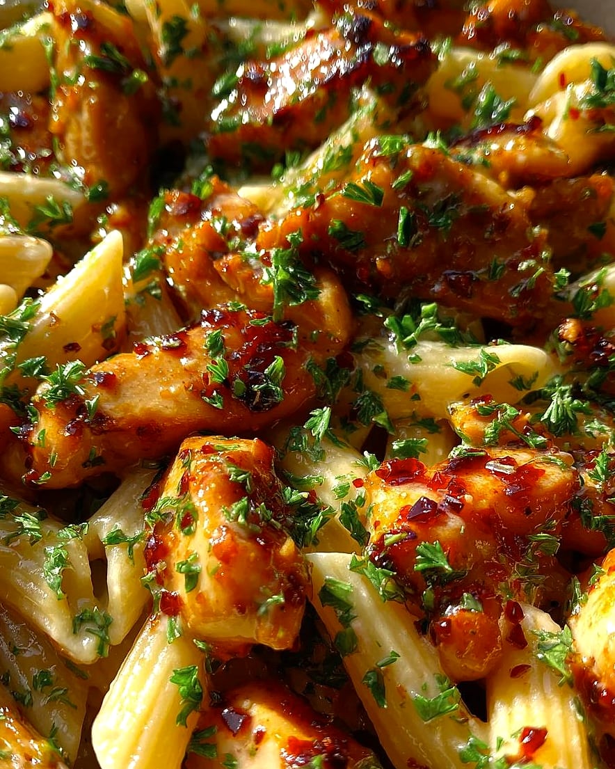 Sticky Spicy Cajun Butter Chicken Pasta Skillet