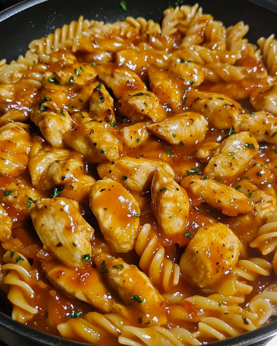 Sticky Sweet BBQ Cajun Garlic Butter Chicken Pasta Skillet